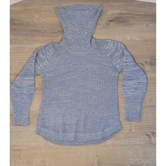Jason Maxwell Blue Long Sleeve Cowl Neck Knit Sweater Size Medium - Picture 4 of 10